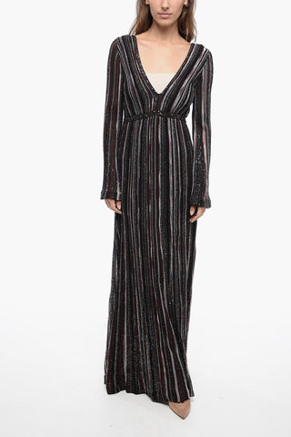 Knitted V Neckline Dress with Sequined and Lurex Detailing