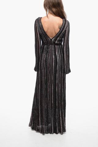 Knitted V Neckline Dress with Sequined and Lurex Detailing