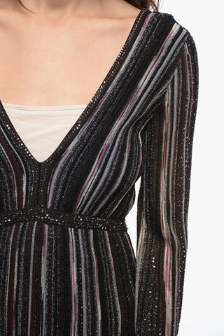Knitted V Neckline Dress with Sequined and Lurex Detailing