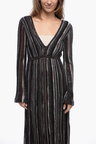 Knitted V Neckline Dress with Sequined and Lurex Detailing