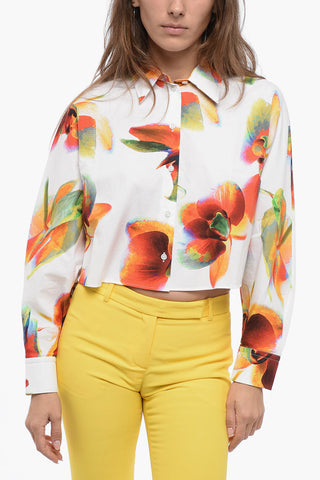Floral Patterned Popeline Crop Shirt