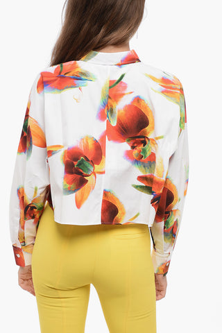 Floral Patterned Popeline Crop Shirt