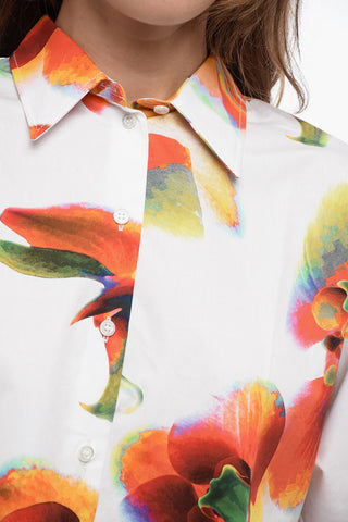 Floral Patterned Popeline Crop Shirt
