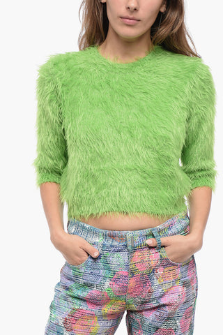 Crew Neck Eyelash Sweater with 3/4 Sleeves