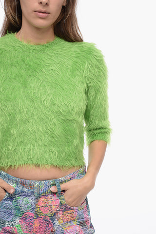 Crew Neck Eyelash Sweater with 3/4 Sleeves
