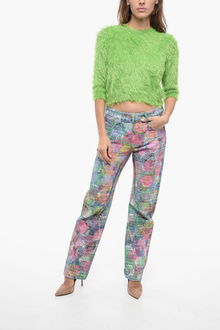 Crew Neck Eyelash Sweater with 3/4 Sleeves
