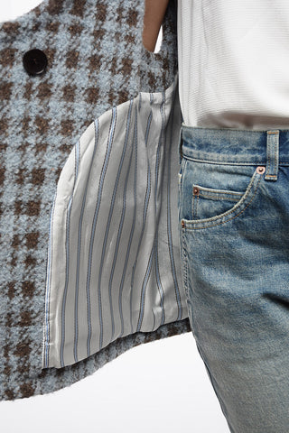 Oversized Houndstooth Motif Vest with Embroidery
