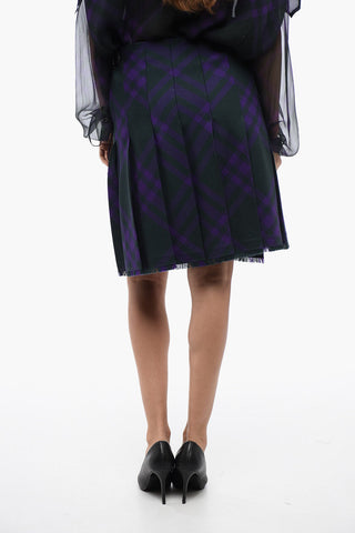 Cool Wool Pleated Skirt with Check Motif