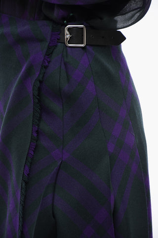 Cool Wool Pleated Skirt with Check Motif