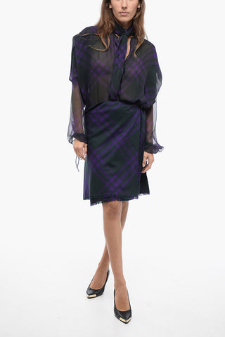 Cool Wool Pleated Skirt with Check Motif