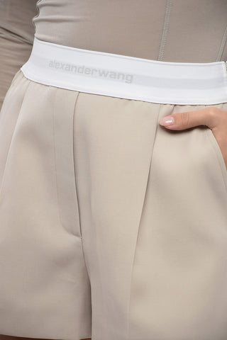 Single-pleated Wool Shorts with Logoed Waistband