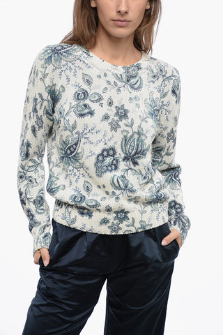 Crew Neck Paisley Patterned Silk Blend Sweater