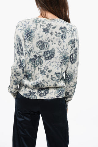 Crew Neck Paisley Patterned Silk Blend Sweater