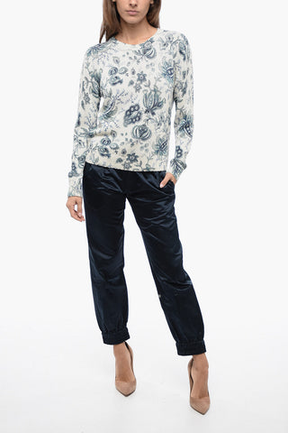 Crew Neck Paisley Patterned Silk Blend Sweater