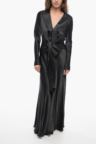 Satin V Neckline Dress with Gathered Detailing