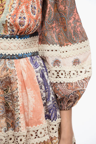 Paisley Patterned Linen DEVI SPLICED Dress