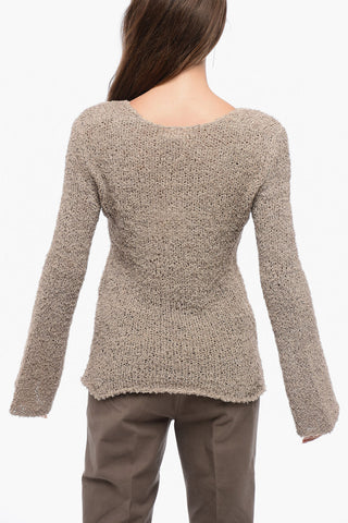 Crew Neck Cotton Blend Sweater with Wide Sleeves