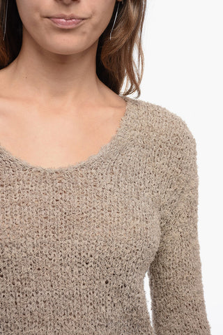 Crew Neck Cotton Blend Sweater with Wide Sleeves
