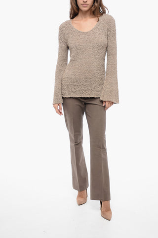Crew Neck Cotton Blend Sweater with Wide Sleeves