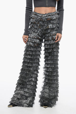 Wide-Leg Pants with Fringed Desing