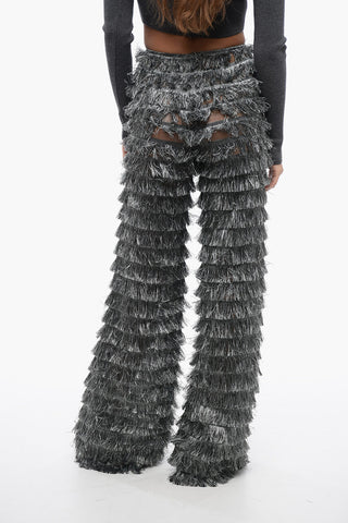 Wide-Leg Pants with Fringed Desing