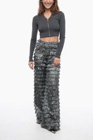 Wide-Leg Pants with Fringed Desing
