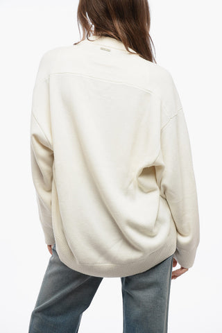 Crew Neck Wool Blend Sweater with Jacquard Logo