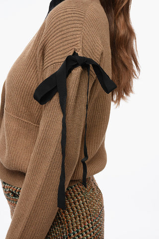 RED Wool Blend Cardigan with Lace-up Details