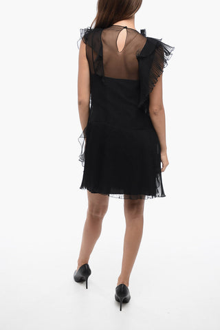 Georgette Plited and Ruffle Desing Dress with Shimmer Embroderies