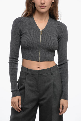 Ribbed Cropped Cardigan with Front Zip