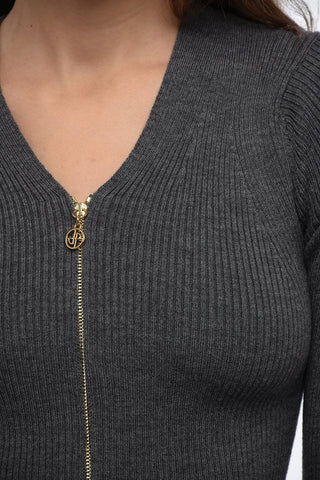 Ribbed Cropped Cardigan with Front Zip