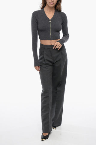 Ribbed Cropped Cardigan with Front Zip