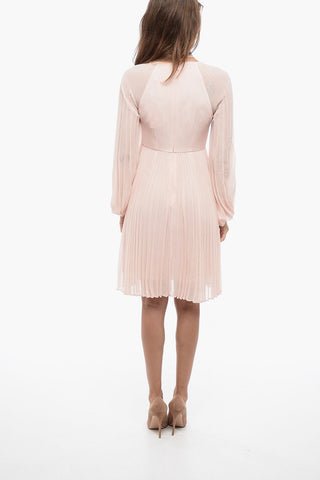 Pleated SUNRAY Tie-Neck Mini Dress