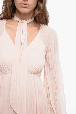Pleated SUNRAY Tie-Neck Mini Dress