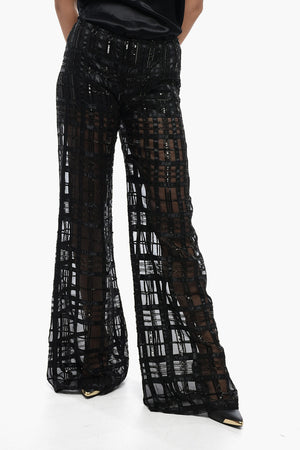 Georgette Trousers with Embroidered Check Motif