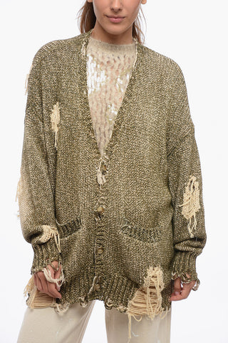 Coated Cotton JUMBO Distressed Cardigan