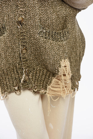 Coated Cotton JUMBO Distressed Cardigan