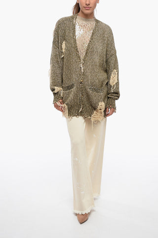 Coated Cotton JUMBO Distressed Cardigan