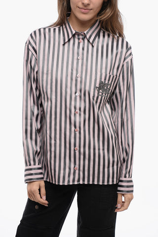 Camicia Boyfriend a Righe Awning con Logo Ricamato