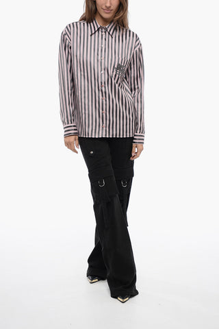 Camicia Boyfriend a Righe Awning con Logo Ricamato