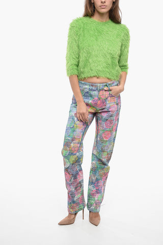 Jeans Regular Fit in Cotone Spalmato con Zip 17cm