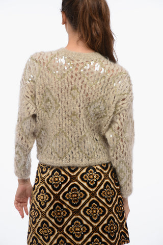 Crew Neck Mohair Blend Sweater with Sequines