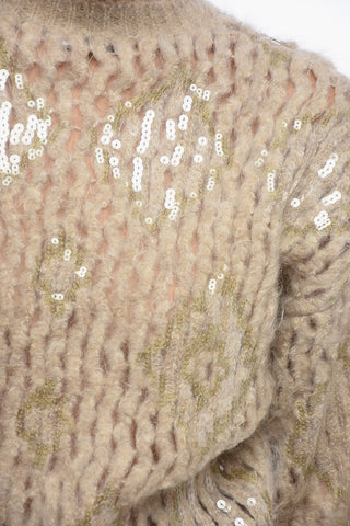 Crew Neck Mohair Blend Sweater with Sequines