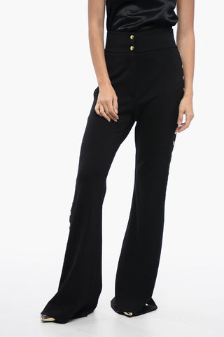 Flared Fit Jersey Pants with Decorative Snap Buttons