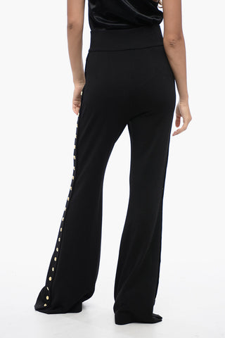 Flared Fit Jersey Pants with Decorative Snap Buttons