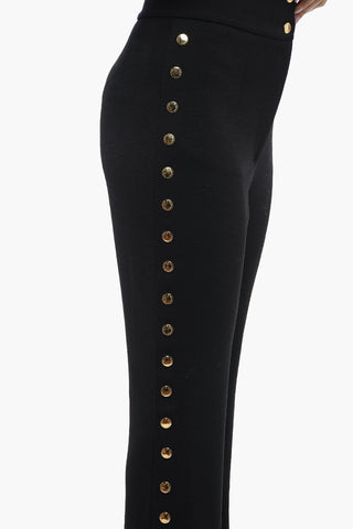 Flared Fit Jersey Pants with Decorative Snap Buttons