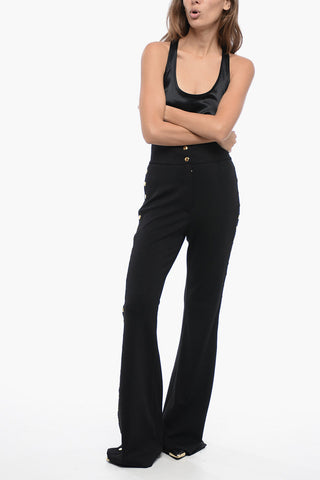 Flared Fit Jersey Pants with Decorative Snap Buttons