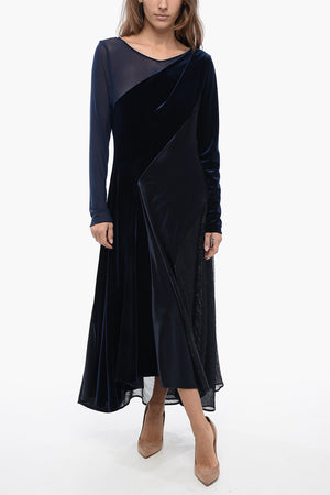 Satin and Velvet Dress with Mesh and Lurex Inserts