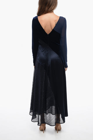 Satin and Velvet Dress with Mesh and Lurex Inserts