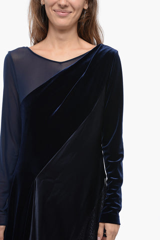 Satin and Velvet Dress with Mesh and Lurex Inserts